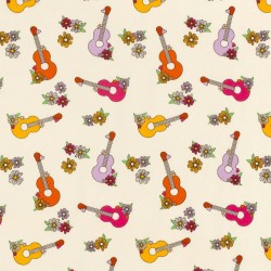 Jersey Stoff Baumwolle Bunte Gitarren und Blumen | Wolf Stoffe