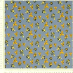 Jersey Stoff Blumenwiese auf Blau-Grauem Hintergrund | Wolf Stoffe