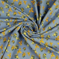 Jersey Stoff Blumenwiese auf Blau-Grauem Hintergrund | Wolf Stoffe