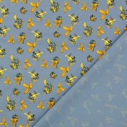 Jersey Stoff Blumenwiese auf Blau-Grauem Hintergrund | Wolf Stoffe