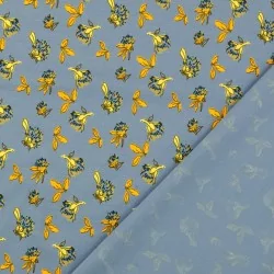 Jersey Stoff Blumenwiese auf Blau-Grauem Hintergrund | Wolf Stoffe