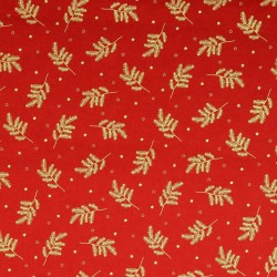 BaumwollStoff Goldene Weihnachtszweige Roter Hintergrund  | Wolf Stoffe