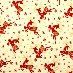 Baumwollstoff Weihnachtsrentier mit Goldenen Hörnern Ecru Hintergrund | Wolf Stoffe