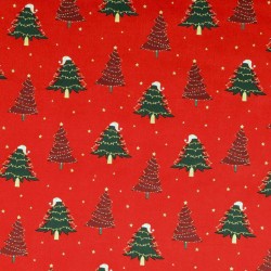 BaumwollStoff Weihnachtsbäume in Rot und Grün  | Wolf Stoffe