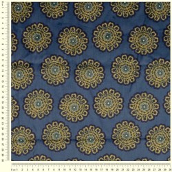 Wildlederstoff blau Mandala-Blumen doppelseitig Kamelhaar | Wolf Stoffe