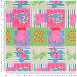 Jersey Stoff Baumwolle Peppa Pig in Patchwork | Wolf Stoffe