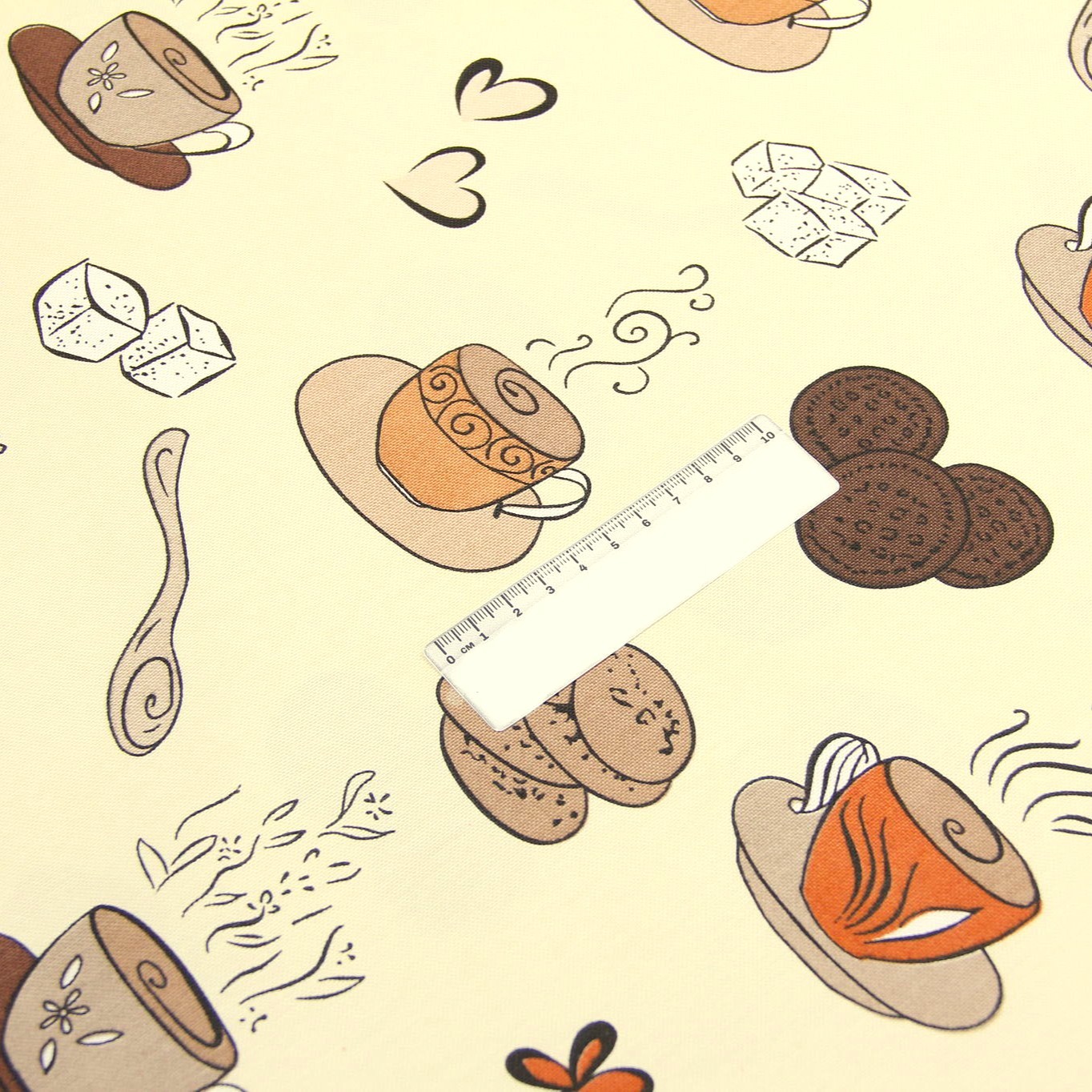 Halbpanama-Dekostoff Kaffee und Kekse Creme Hintergrund — 2