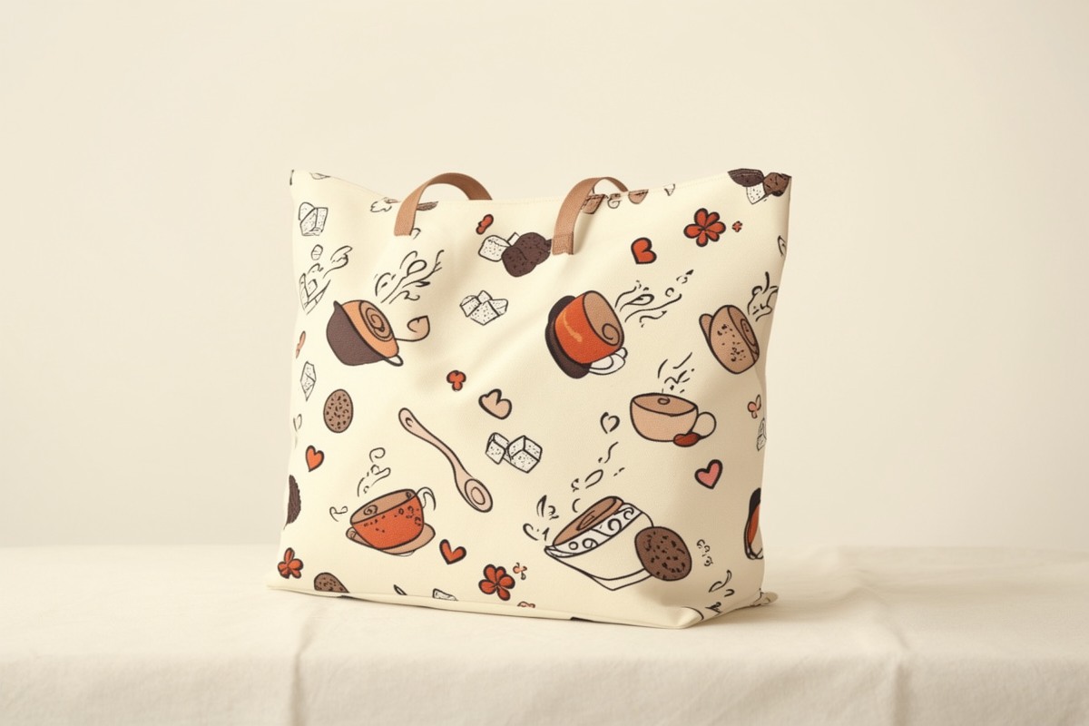 Canvas-Taschen mit Kaffee- und Keks-Motiv Canvas-Taschen mit Kaffee- und Keks-Motiv